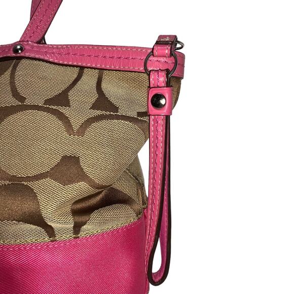 COACH - Signature Classic Canvas pink Stripe small Tote bag/shoulder bag - Picture 3 of 9